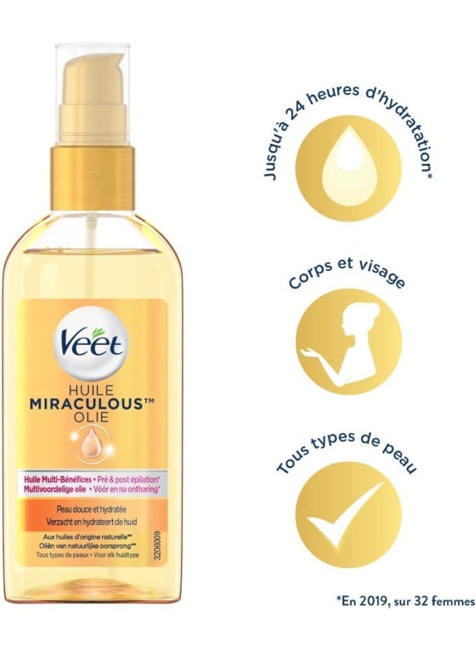 Veet Miraculous Multi Benefit Pre & Post Hair Removal Oil with 100% Natural Origin Oils, Yellow , 100 ml - Image 2